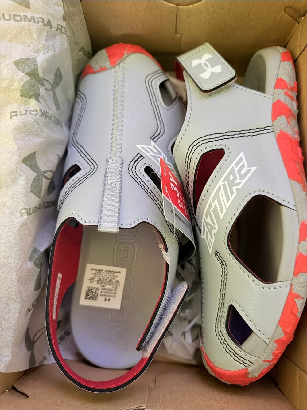 Under Armour Kids Gray and Coral-Accent Sport Sandals